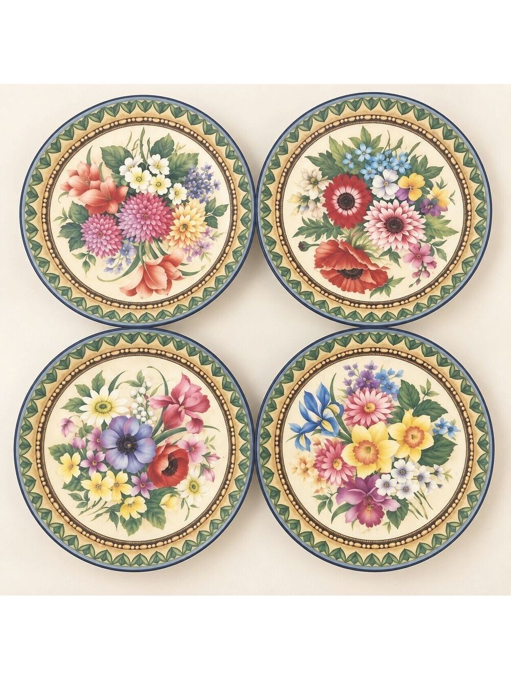 Geneve Bayreuth Germany Floral Dinner Plates Set of 4 Vintage Porcelain China